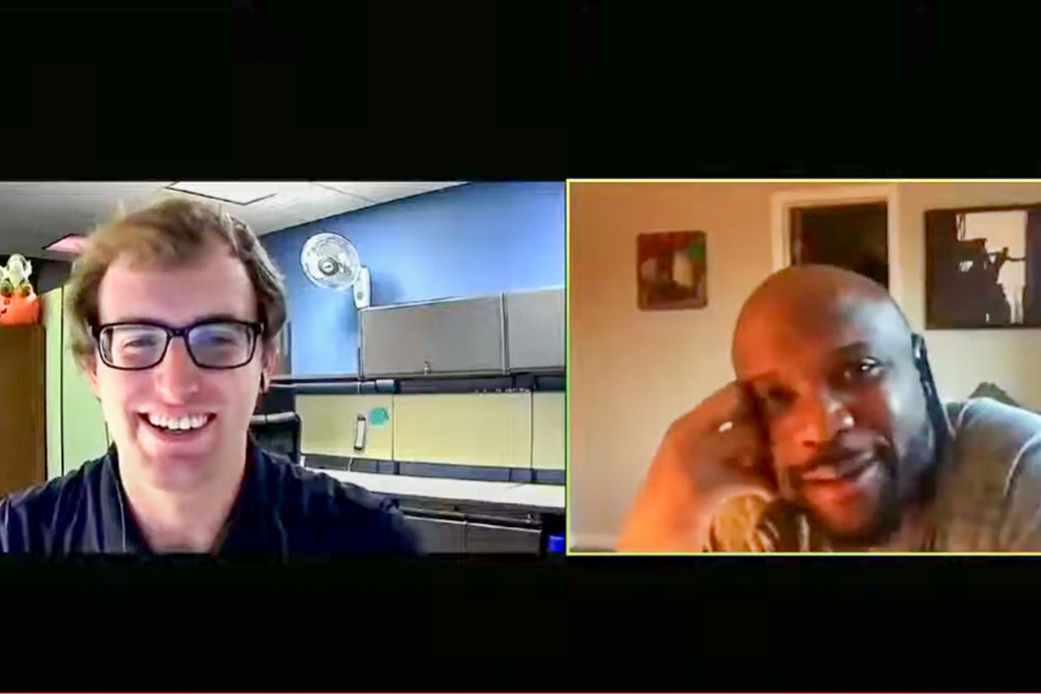 screenshot of a virtual zoom meeting between two men