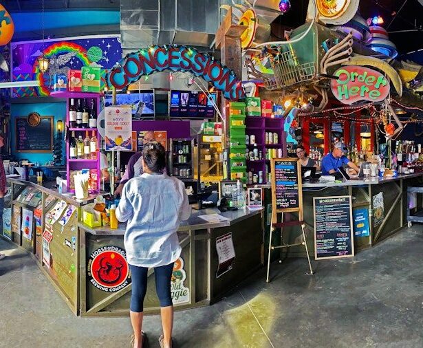 colorful interior of local cinema, The Lyric in Fort Collins, Colorado